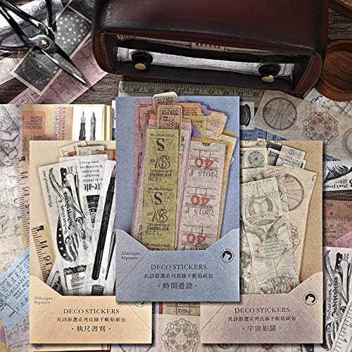 Tenare 120 Pcs Vintage Scrapbook Stickers Antique, Astronomy, Ruler, Time