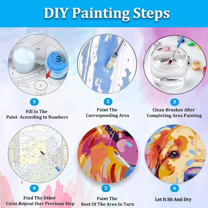 Artunion Colorful Golden Retriever Paint by Numbers for Adults, Dog Paint by Number Kits, DIY Oil Painting Paint by Number Kits on Canvas Arts Craft for Home Wall Decor 16x20 Inch
