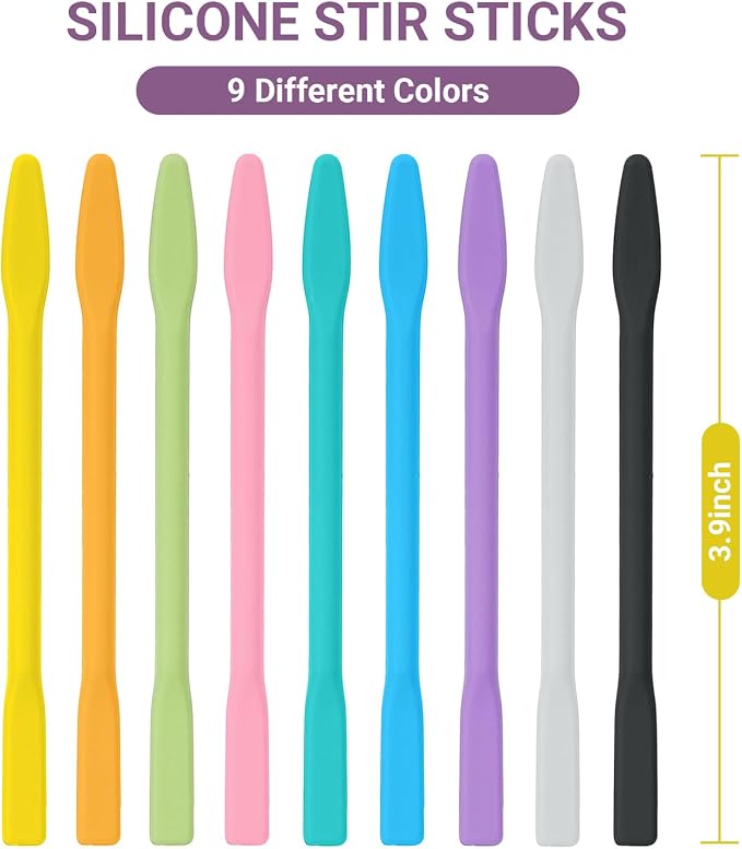 Gartful 9PCS Colored Silicone Stir Sticks, Reusable Epoxy Resin Stir Sticks, for Resin Mixing, Paint, Making Glitter Tumblers Cups, Arts, Crafts, Facial Mask Stirring Rods, 9 Colors