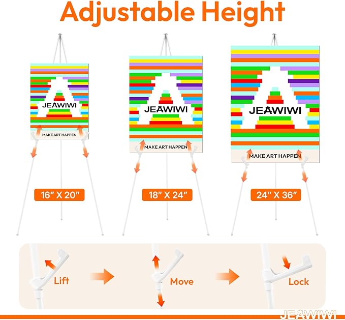 JEAWIWI 2 Pcs Lightweight Easel Stand, 66 Inch, White, with Carry Bags | Adjustable Portable Display Easel for Posters, Foam Boards, Signs, Art Displays & Indoor Events, for Wedding, Home, Office