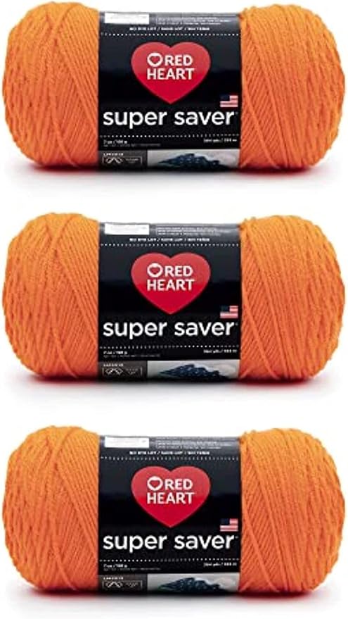 Red Heart Super Saver Yarn for Crocheting & Knitting, Pumpkin, 3-Pack
