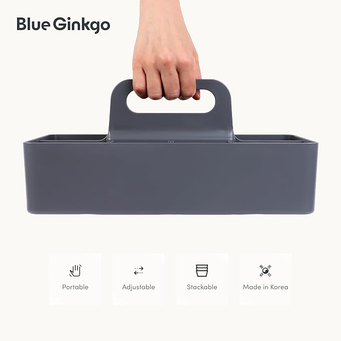 BLUE GINKGO Stackable Organizer Caddy, Long, Grey, Made in Korea