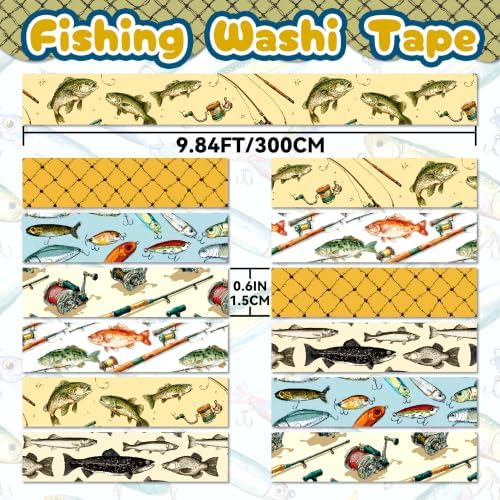 Fishing Washi Tape 12 Rolls 6 Designs, Angler Tape for Journaling