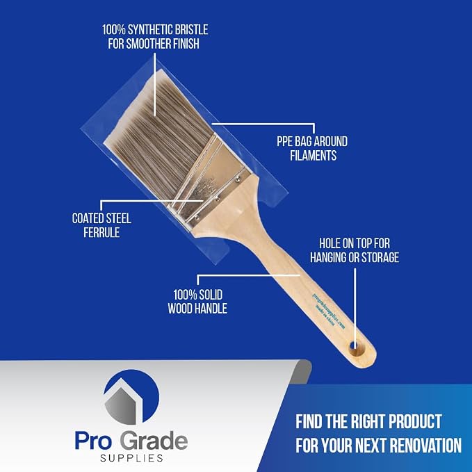 Pro Grade - Paint Brushes - 2Ea 3" Angle Brushes (Pack of 2)