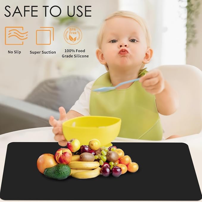 Large Silicone Mats for Kitchen Counter, 27.6 x 16'' Countertop Protector Mat Heat Resistant Mat for Air Fryer, Non-Slip Table Placemat for Kids, Nonstick Black Silicone Mat for Baking Pastry, 1Pcs