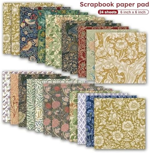 Vintage Flowers Scrapbook Paper Pad, 24 Sheets 6in Double Sided Aesthetic Patterned Origami for Journaling Collage Materials Cardstock Decor Gifts Crafts DIY Wrapping Folded Photo Album