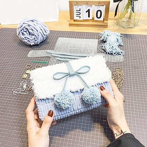 Allazone 58 PCS Clear Plastic Mesh Canvas Sheets for Embroidery, Plastic Mesh Sheets Plastic Canvas with 12 Color Acrylic Yarn for DIY Sewing Bag