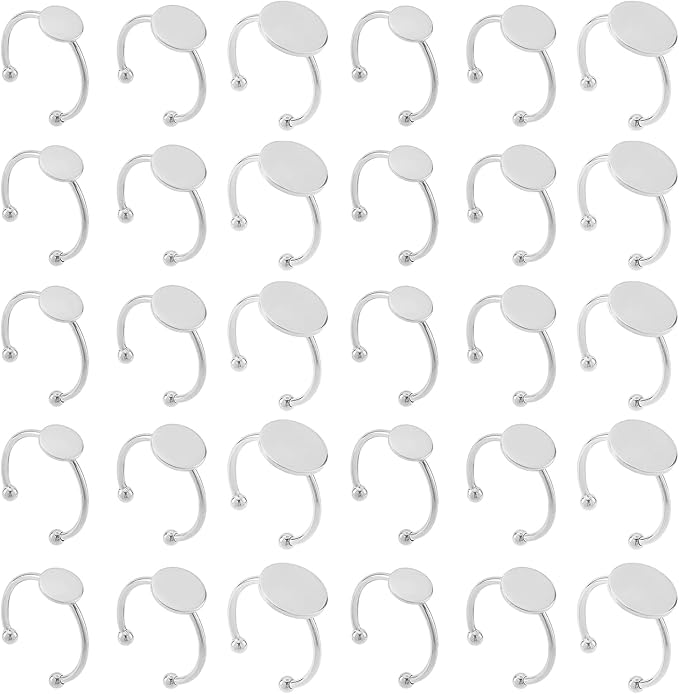 30 Pcs Blank Rings - MaehSab Stainless Steel Adjustable Pad Ring Base, Flat Blank Ring Base Tray for Jewelry Making DIY Crafts (Silver)