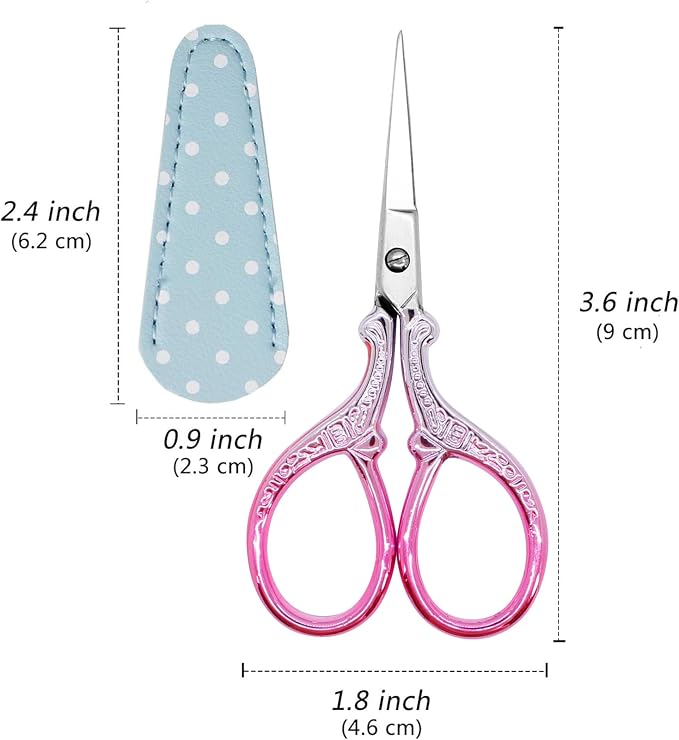 3.6Inch Little Scissors Sewing Scissors with Leather Scissor Cover | Stainless Steel Sharp Tip Craft Scissor for Embroidery Craft Needlework Artwork Cross Stitch DIY Thread