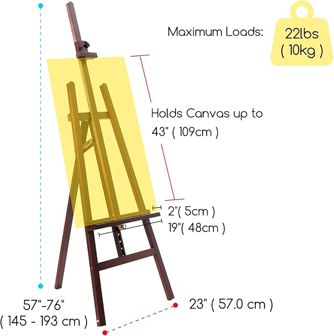 MEEDEN Art Wooden Easel Stand: Solid Beechwood, Can Hold Canvas up to 43" | Adjustable Height from 57"-76" for Studio Gallery, Multiple Angles A-Frame Easel for Adults Artists Beginners, Deep Walnut