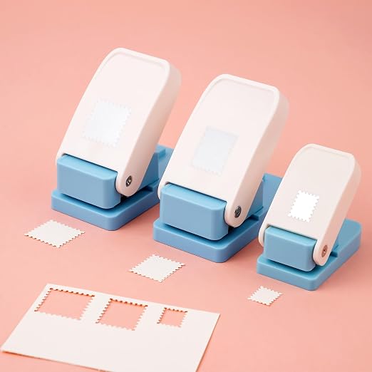 BAOFALI 3Pcs/Set Stamp Punch, 0.6 x 0.5 inch, 1 x 0.8 Inch, 1 inch Rectangular Stamps Punch, Lever Craft Hole Cutter Puncher, Paper Punches for Journaling Crafting DIY Scrapbooking Crafts
