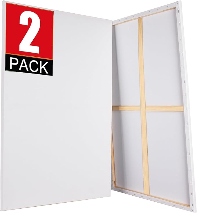 2 Pack 30x40 Canvas Stretched Canvases for Painting | Large Canvas for Painting, White Painting Canvases for Acrylic, Oil, Tempera, Watercolor or Other Paints (4Pack)