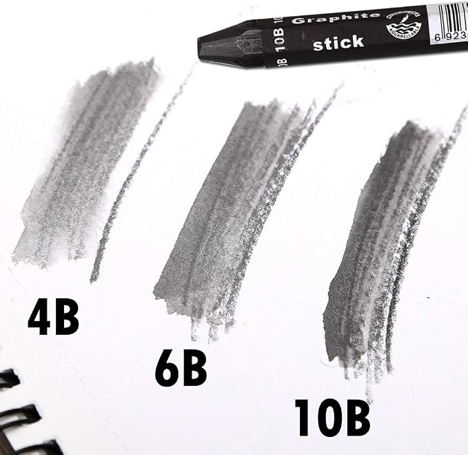 Graphite Stick Set - Water Soluble - 4B 6B 10B, Art Drawing Supplies for Sketch & Shading Pencils, Artist Sketching - 3 Pcs