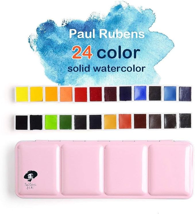 Paul Rubens Watercolor Paint Set Artist Grade, 24 Vivid Colors | High Lightfastness & Unmatched Transparency, Portable Metal Case Art Supplies for Artists Beginners Hobbyists Students