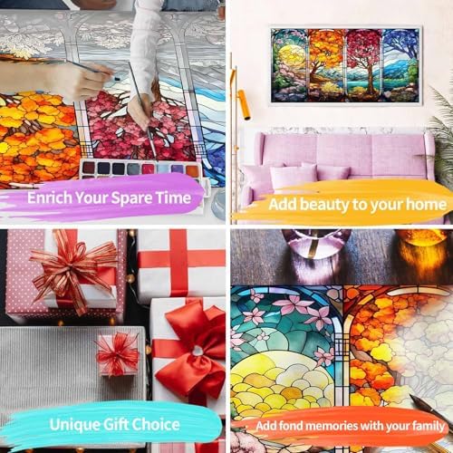 YALKIN Paint by Number for Adult Kits, DIY Four Season Trees Oil Acrylic Painting Kits for Adults Beginners on Canvas for Home Wall Decor Gifts 40x80CM/15.8x31.5in (No Frame)