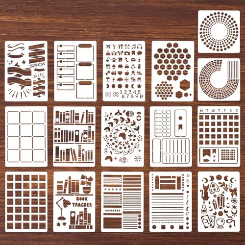 16 Pcs Journal Stencils Bullet Dotted Journals Supplies Planner Stencil Drawing Templates Accessories Kit for Create Calendars Schedule Journaling DIY Notebook Cards Scrapbook Decorations
