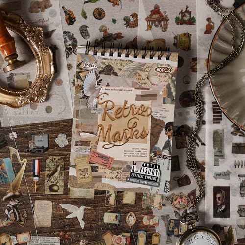 Vintage Stickers Pack, 50 Sheets Over 500 Pcs Art Stickers for Journaling, Scrapbooking Supplies and Junk Journal Bullet Journal Deco & Collage Kit Planner Accessories (Letter)