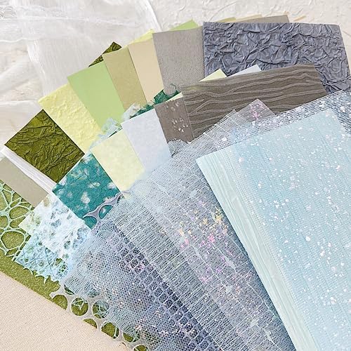 30 Pcs Handmade A5 Textured Scrapbook Paper and Mesh, Junk Journal Supplies