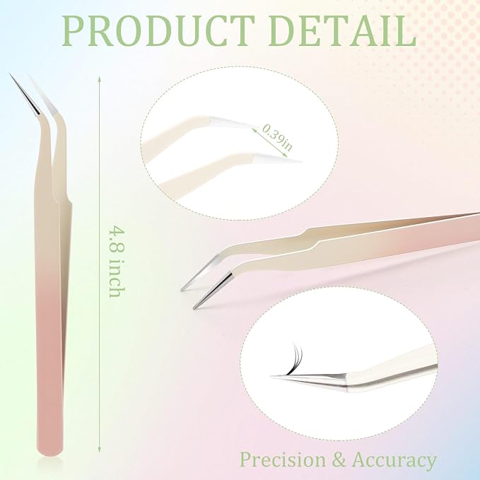 Honoson 9 Pcs Curved Pointed Craft Tweezers Precision Tweezer,Gradient Pink