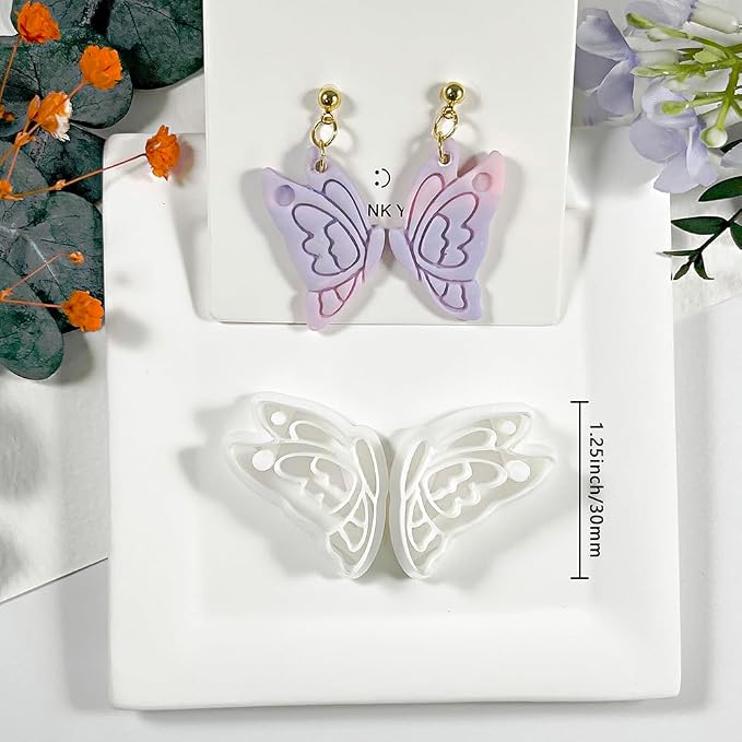 Xaekicr Butterfly Wings Polymer Clay Cutters – Clay Cutters for Earrings Making, Polymer Clay Molds for Jewelry DIY, Clay Tools for Handmade Crafts