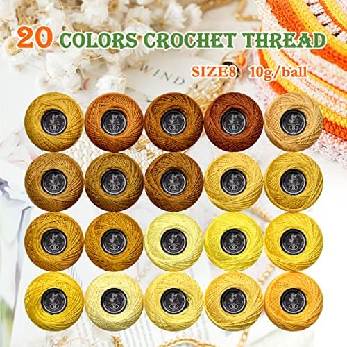Soft 20 Colors Classic Crochet Thread 20 Pack,100% Cotton (Dark Topaz-728-725)