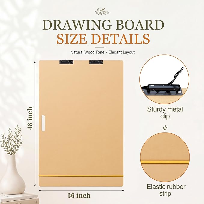 Poola Voidra Extra Large Drawing Board 36 x 48 Inch Large Sketch Board with Handle for Drafting Art Portable Art Tool Drawing Painting for Artists School, Class, Studio or Field Use (Vertical)