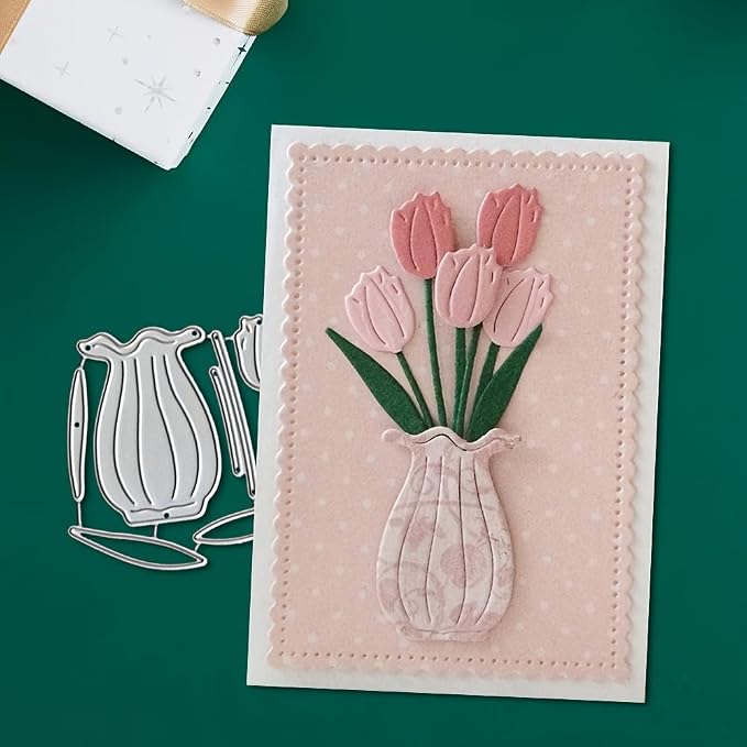 Lapoo Flowers Cutting Die for Scrapbooking - Durable Metal Cutting Die for DIY Scrapbook Photo Album Decorative Paper Card, Metal Card Making Supplies (Hyacinths in The Vase 3 x 2.8 in)