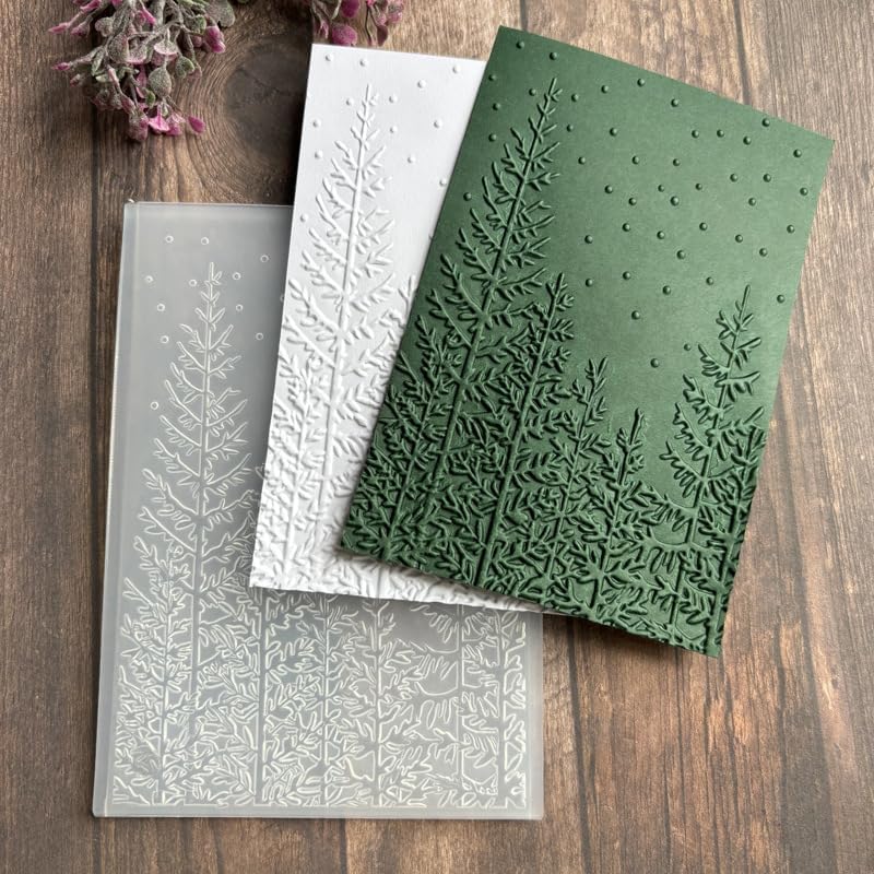Winter Pine Tree 3D Embossing Folder, Snow Dot Plastic Textured Stencil for DIY Christmas Scrapbooking Card Making Paper Crafts