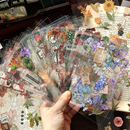 2 Sets 400+ PCS Stickers for Scrapbooking, Self-Adhesive Scrapbook Stickers Supplies Journal, Plants Vintage Aesthetic Sticker Art Diary Card Craft Gifts Planner Notebook,Spring&Flower