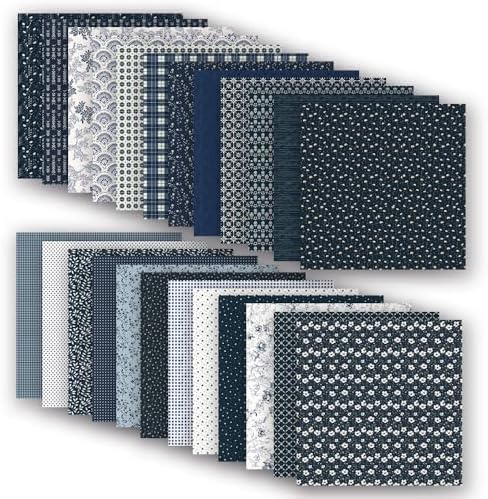 Classical Blue Double Sided Scrapbook Paper 12x12 Inch, 24 Sheets 24 Unique Patterns, 160gsm Acid Free Cardstock for Junk Journal Cardmaking Vintage Farmhouse Crafts