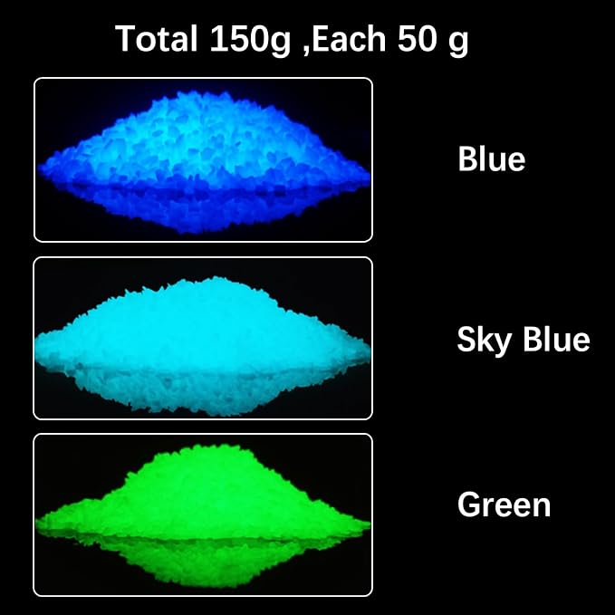 3 Box Glow in The Dark Crushed Glass Craft Glitter Fine for Resin Art, Small Broken Glass Pieces Irregular Metallic Crystal Chips Chunky Flakes for DIY Epoxy Jewelry Making Decoration（Total 150g）