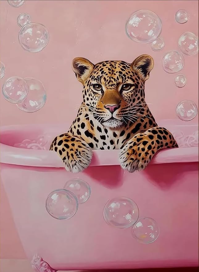 DAZZLEDOTS Pink Diamond Art Kit, Cheetah Bathroom Round Diamond Painting