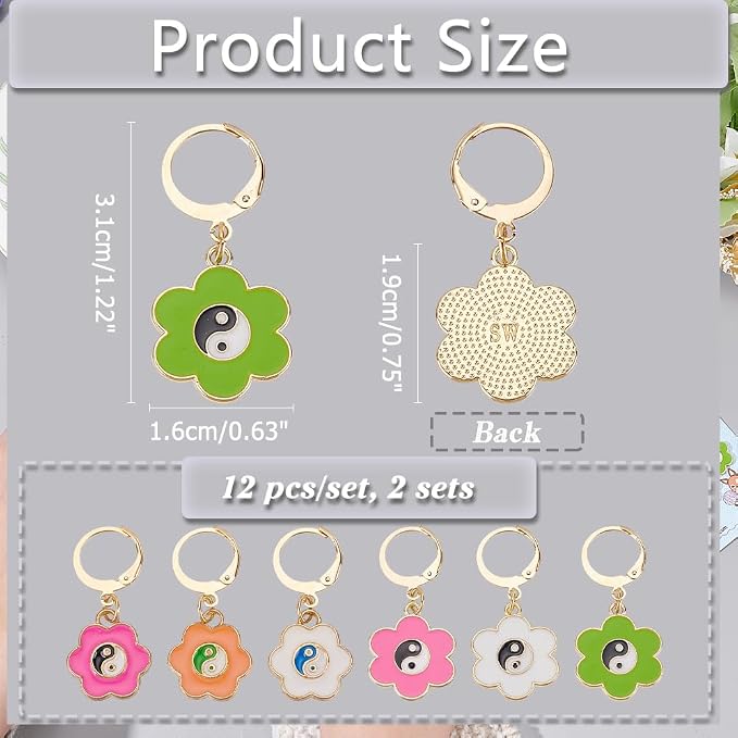 NBEADS 24 Pcs Flower Stitch Markers, Alloy Enamel Yin Yang Crochet Stitch Marker Charms Removable Locking Stitch Marker for Knitting Sewing Accessories (HJEW-PH01723-US6)