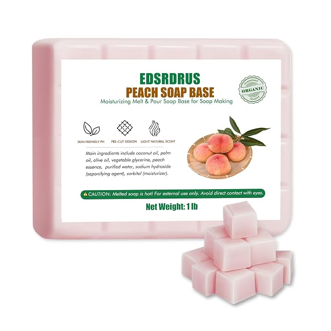 EDSRDRUS 1lb Scent Soap Base DIY Handmade with Peach & Coconut Oil, Moisturizing Melt and Pour Soap Base