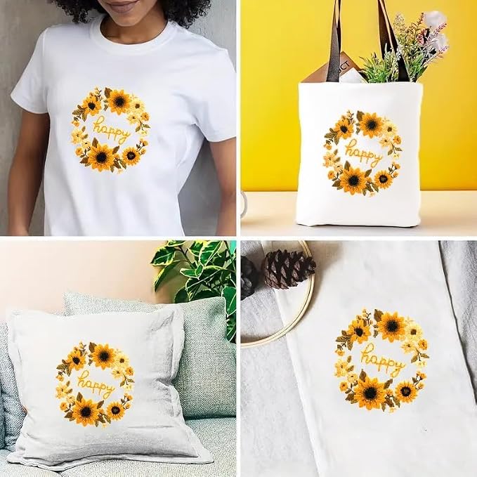 Zhenqing Cross Stitch Kit for Beginners, Flower Pattern and Butterfly Design, Stamped Embroidery Set (Flower Bee)