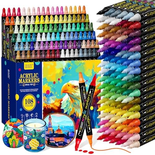 108 Colors Dual Tip Acrylic Paint Markers Pens - Dot markers and Fine Tip