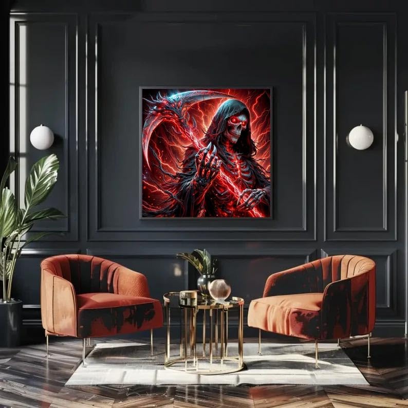 KYOQFVN Hallowen Skull Diamond Painting Kit, 5D Horror Diamond Art Kits for Adults, DIY Skull Full Drill Round Gem Art and Crafts for Home Wall Decor 13.78x13.78inch