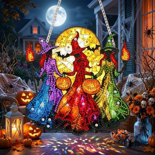 Witch Hanging Diamond Art Kits for Adults, Diamond Painting Suncatchers