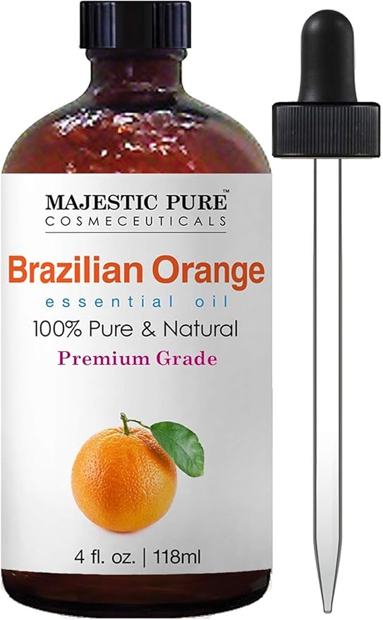 Majestic Pure Brazillian Orange Essential Oil for Diffuser - 4 Fl Oz | 100% Pure and Natural - Essential Oils with Glass Dropper for Aromatherapy, Soap and Candle Making, Massage, Orange Oil