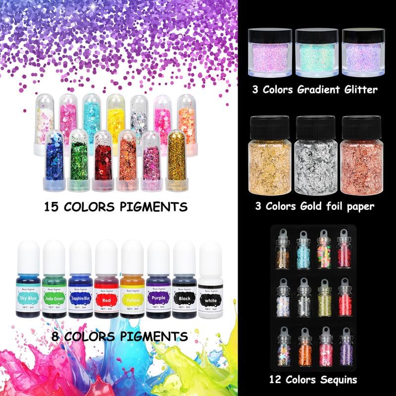 KISREL UV Resin Jewelry Making Kit - 500g Crystal Clear UV Resin, Large Light with 22 Beads and Jewelry Molds, Fast Curing for Keychains, Earring Making, DIY Craft Decorations