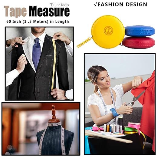 Sewing Tape Measure, Medical Body Cloth Tailor Craft Dieting Measuring Tape, 60 Inch/1.5M Dual Sided Retractable Ruler with Push Button Round(3 Pack, Red Yellow Blue)
