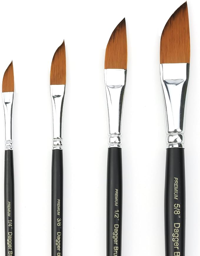 GACDR Watercolor Dagger Brush Set – 4 PCS Pinstriping Brush Set | Premium Dagger Paint Brush for Acrylic Painting Detail, Fine Lines, Acrylic, Ink, Gouache with Korean Nylon Hair