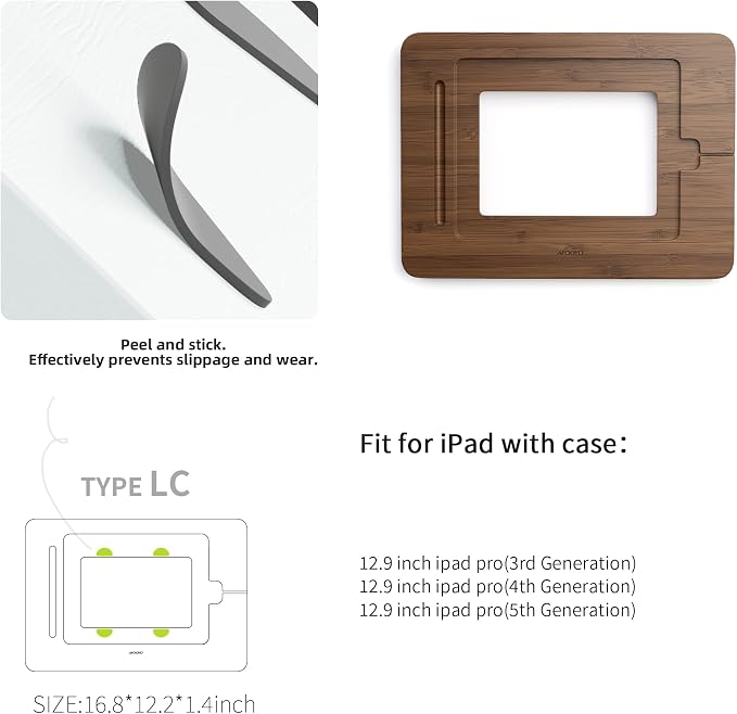 AFOOYO Bamboo Tablet Drawing Stand Tablet Holder - Portable & Adjustable 5 Angles,Laptop Stands Riser,Compatible with 12.9/13 inch iPad Pro-3rd-7th Gen(Walnut Varnish)