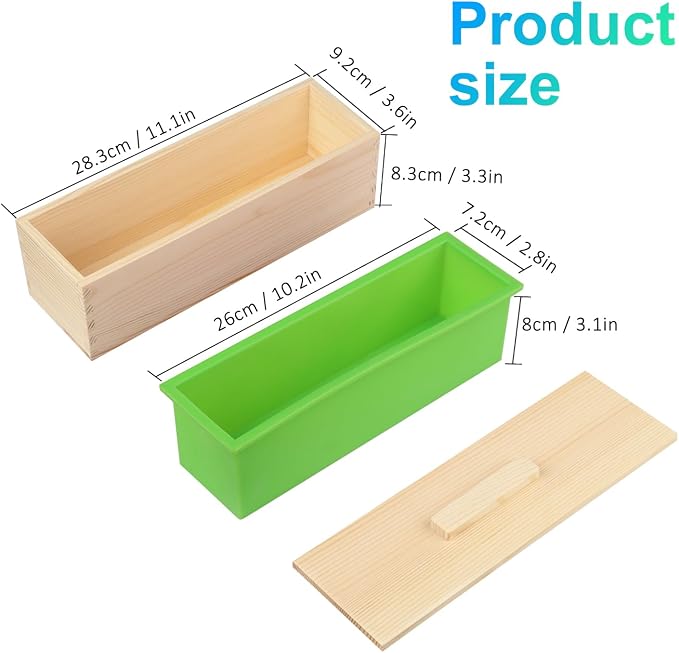 Geytetqi 6 Packs 42oz Soap Loaf Wood Box for Soap Making, Premium Silicone Loaf Soap Mollds with Wooden Box and Lid, Ideal for Large Size Homemade Soaps, Flexible and Heat Resistant(Green &Blue)