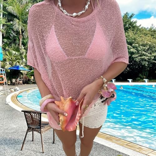 Nicoxijia Women Y2K Sheer Knit Poncho Top Lightweight Summer Beach Knit Shrug Shawl Bolero Off Shoulder Mesh Sweater Cover Up
