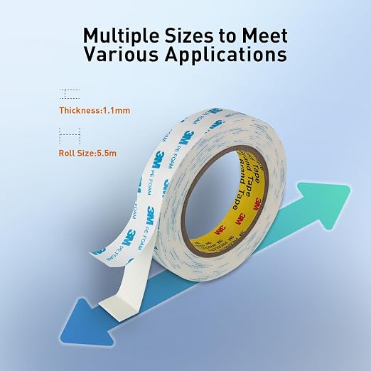 3M Double Sided Tape, 3/4" x 18Ft Foam Tape, 1600T, White, 2 Pack