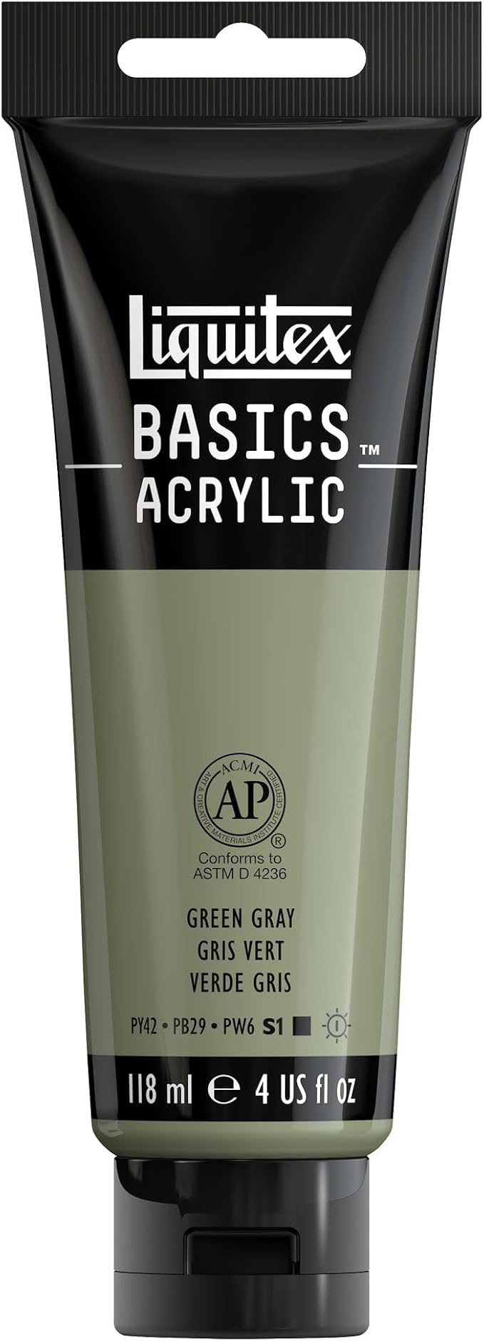 Liquitex BASICS Acrylic Paint, 4-oz Tube, Green Gray | Medium Viscosity, Satin Finish, Lightfast, Fine Art Pigments, Range of Opacities, Easy Blending