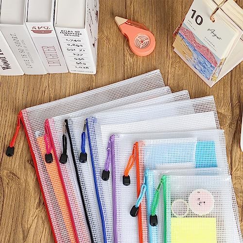 EOOUT 30pcs Mesh Zipper Pouch Bags, 8 Sizes Plastic Bags, 8 Colors Zipper Pouches