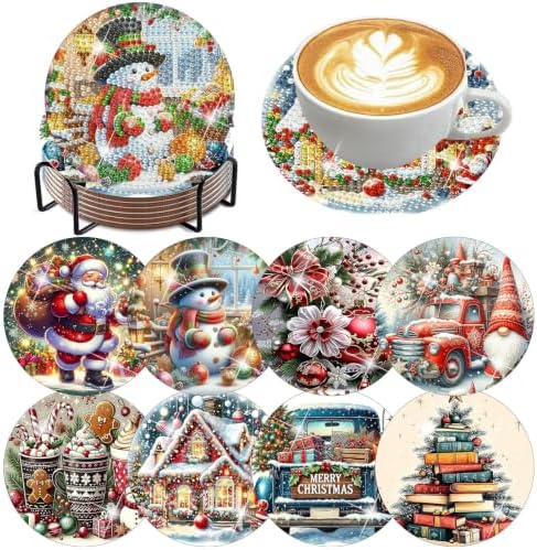 8 Pack Christmas Diamond Art Coasters,Diamond Painting Coasters Kits