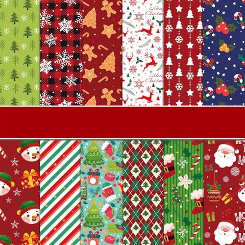 12in Christmas Decoupage Scrapbooking Paper Pad - 24 Sheets Xmas Decal Patterns Designed Material for Cardstock DIY Crafts Journals Folded Origami Gift Wrapping Supplies